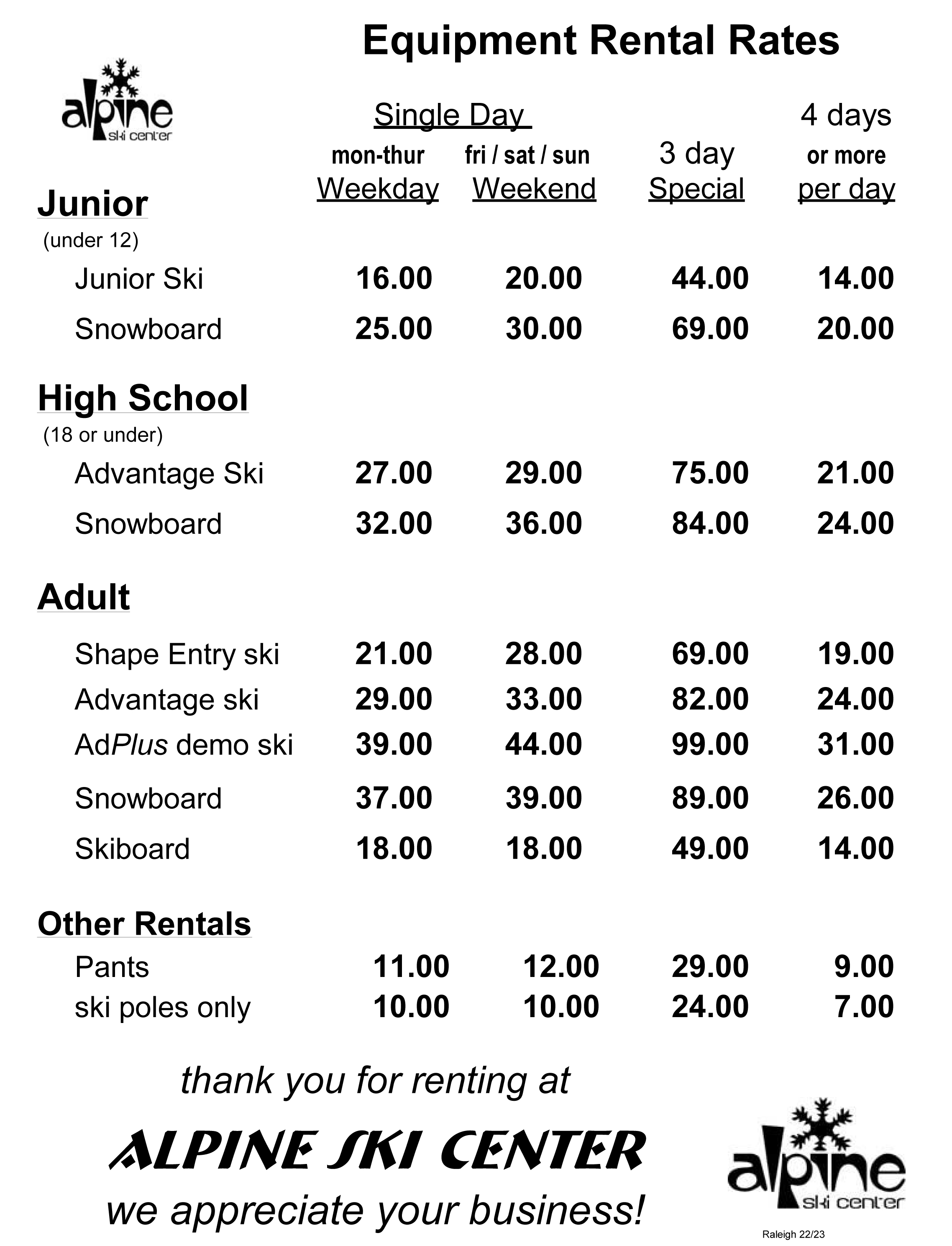 Raleigh's 1 Ski & Snowboard Rental Shop Alpine Ski Center
