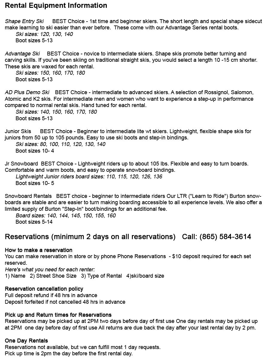 Knoxville's best Ski & Snowboard Rentals